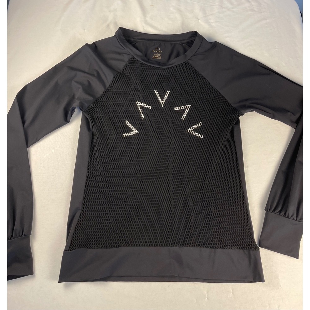 Varley Womens Black Mesh Front Long Sleeve Activewear Top Size Large